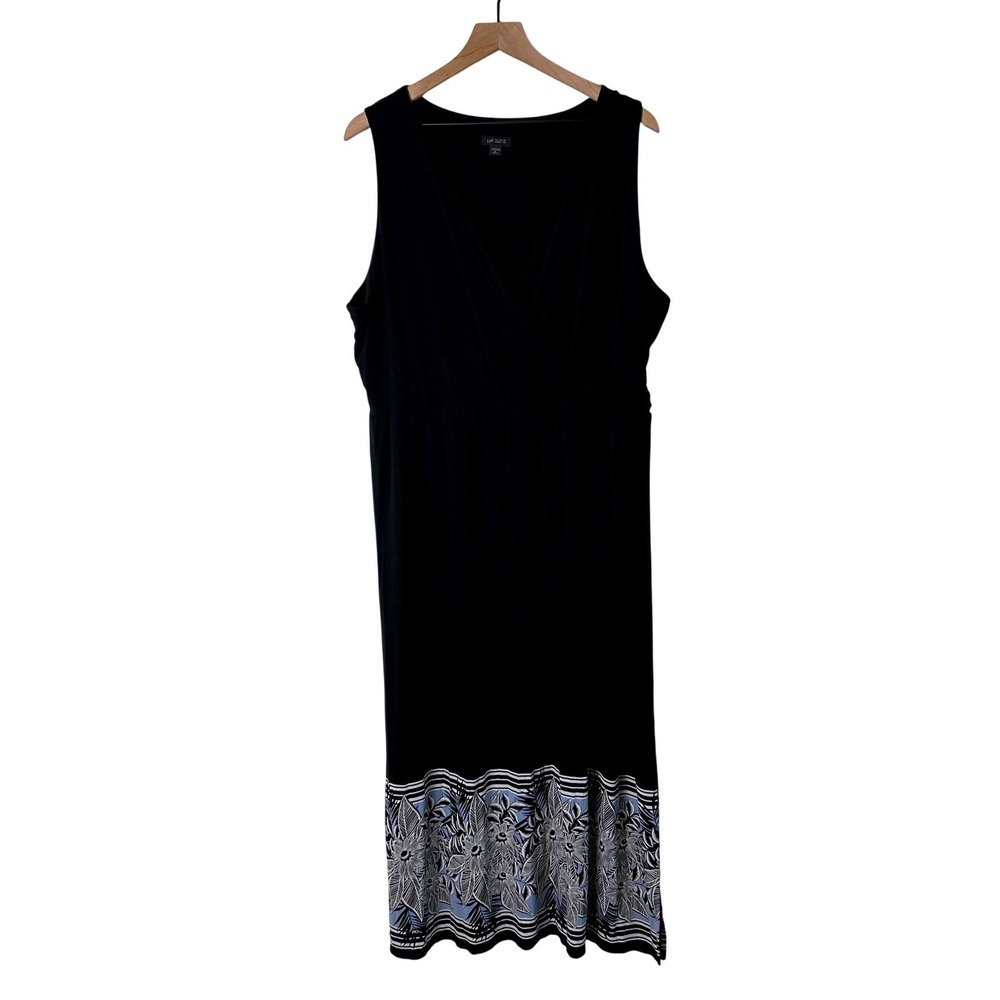 J. Jill Womens Wearever Floral Border Surplice Midi Dress Size XL Petite Black